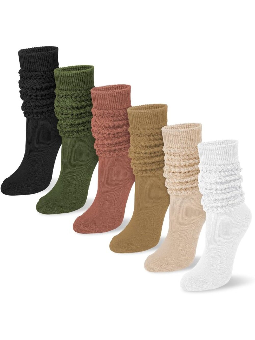 🧦Women's Brown Green 6 Pairs Slouchy Socks Long Knee High Boot Socks